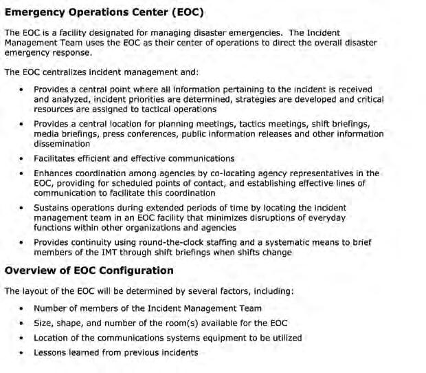 OHA EMErgency Management Toolkit: Developing a Sustainable Emergency Management Program for Hospitals Table: Elements Of Emergency Operations Centre (EOC) What is this?