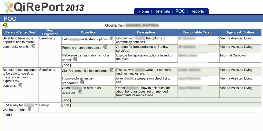 Person Centered Goals Users can enter person-centered goals that reflect the larger