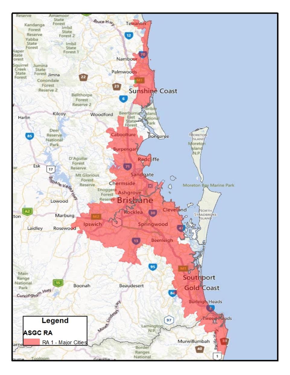 Brisbane RA1 (Medicare eligibility) area I If a patient is located
