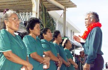 Members of the Ebeye Good News Choir sing as part of the festivities Monday. Liberation Day speakers note bright future for Marshalls... (From page 1) The Commanding Officer...Col. Gary K.
