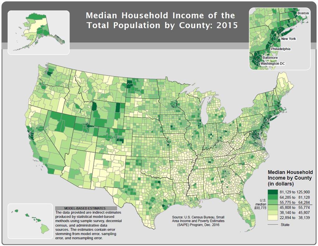 INEQUALITIES Area Median Household Income (in USD) in 2015 San Francisco County 90,527 Santa Clara