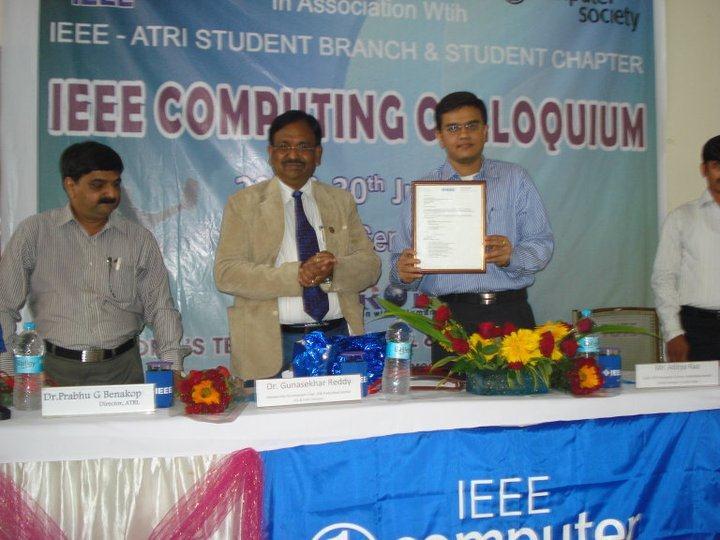 After the keynote address by the dignitaries, Mr. Aditya Rao unveiled the memento having the formal approval of CS chapter to ATRI from IEEE headquarters. The unveiling of confirmation letter by Mr.