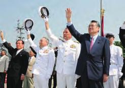 Part III Measures for Defense of Japan Multi-layered Security Cooperation with the International Community Chapter 3 Then Minister of Defense Tanaka waving off the 12th Deployed Maritime Force for