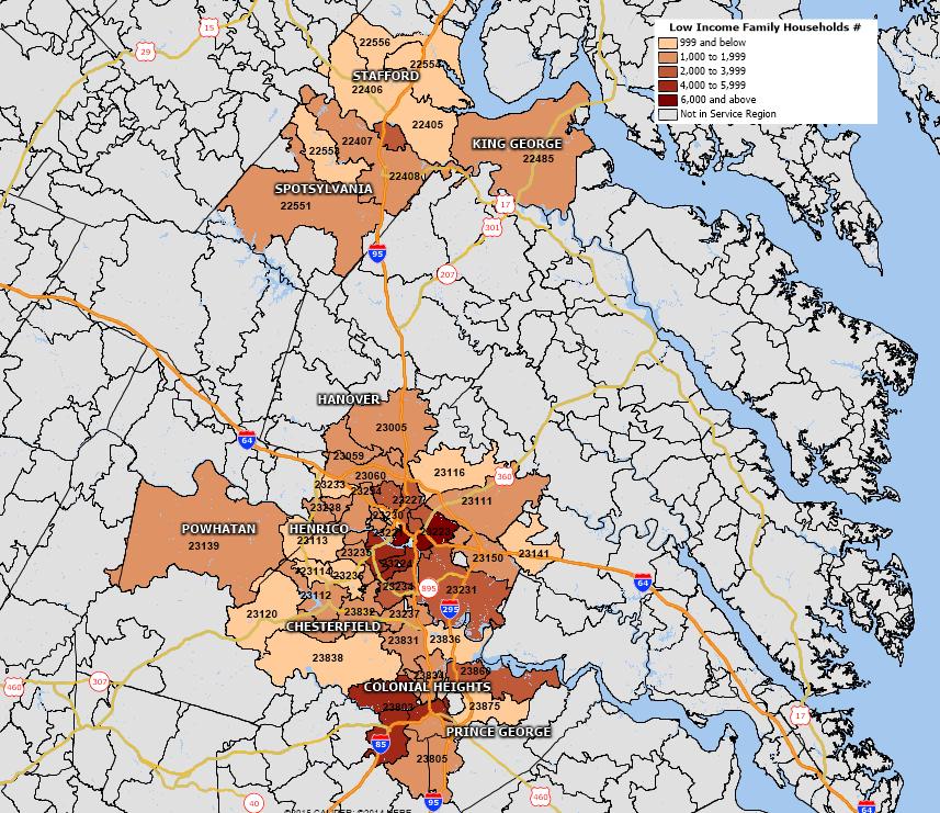 Map 6: Low Income Family Households (Family Households with Income<$35,000), 2014 Source: Community