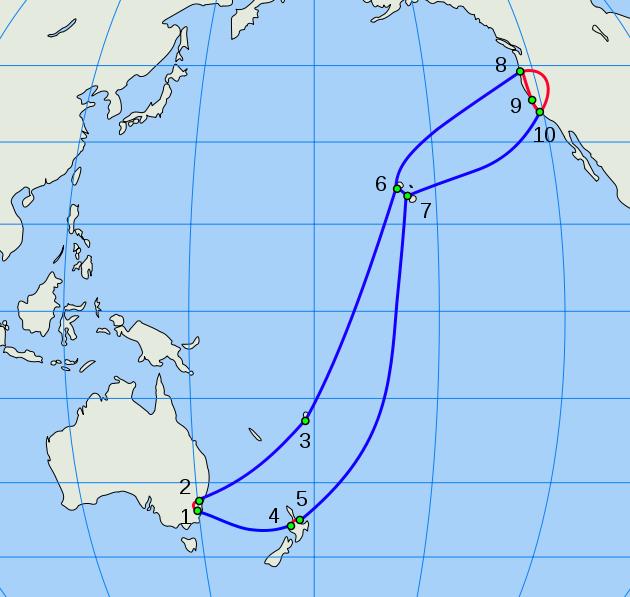 Figure 2: Submarine Cables: Southern Cross Cable16 Landing points 1. Alexandria, NSW, Australia 2. Brookvale, NSW, Australia 3. Suva, Fiji 4. Whenuapai, New Zealand 5. Takapuna, New Zealand 6.
