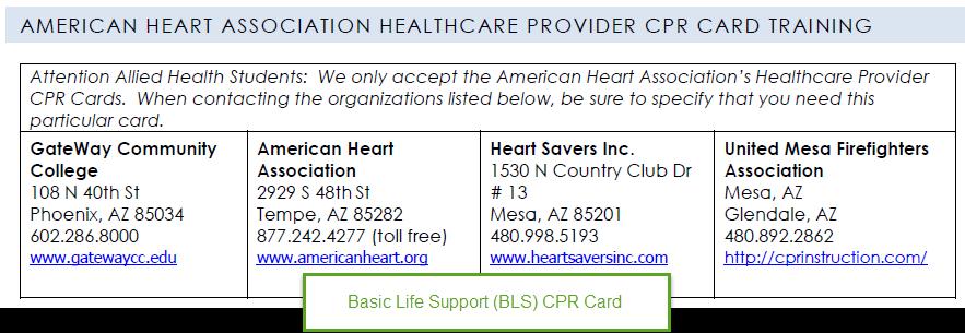 HCC109 or RES109 ACCEPTABLE CPR CARD