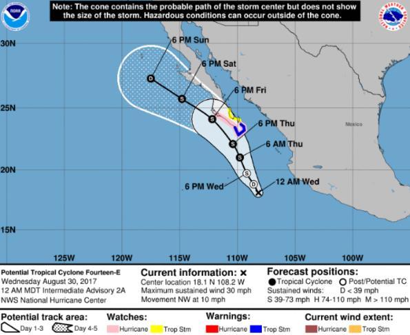 Eastern Pacific: Potential Tropical Cyclone Fourteen-E (Advisory 2A as of 2:00 a.m.