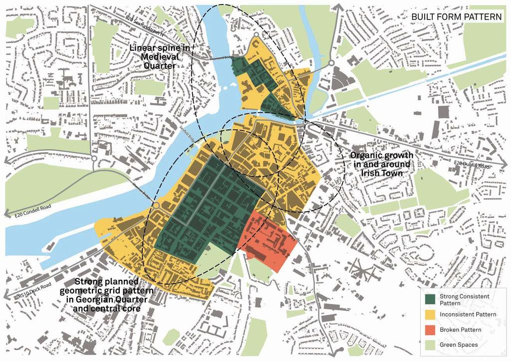 The urban structure is strongly influenced by a series of distinct areas: The Medieval Quarter most evident at Kings Island and incorporating King John s Castle and the Nicholas Street and Bishop