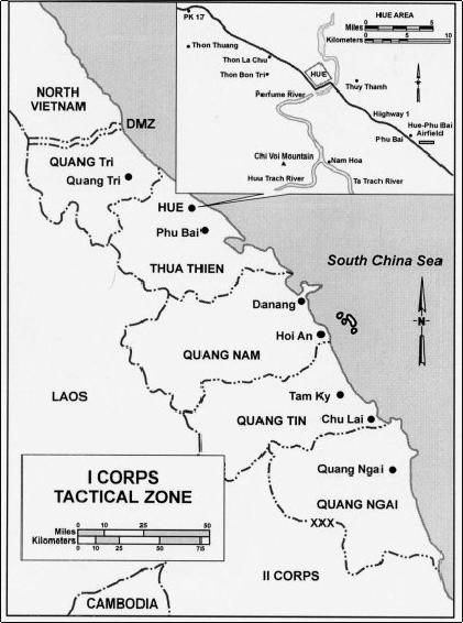 MAP 1 - I CORPS TACTICAL ZONE (ICTZ) 13 13 Jack Shumlinson, U.S. Marines in Vietnam, The Defining Year 1968 [book on-line] (Washington DC: Headquarters, U.S. Marine Corps, History and Museums Division, 1997, accessed 6 October 2002); available from http://www.