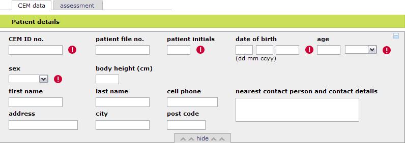 Patient details There are a number of important mandatory fields If selecting