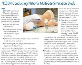 transitioning into new clinical practice areas National and International Key Activities Involving Simulations NCSBN Study SSIH Certification Accreditation of Simulation Centers