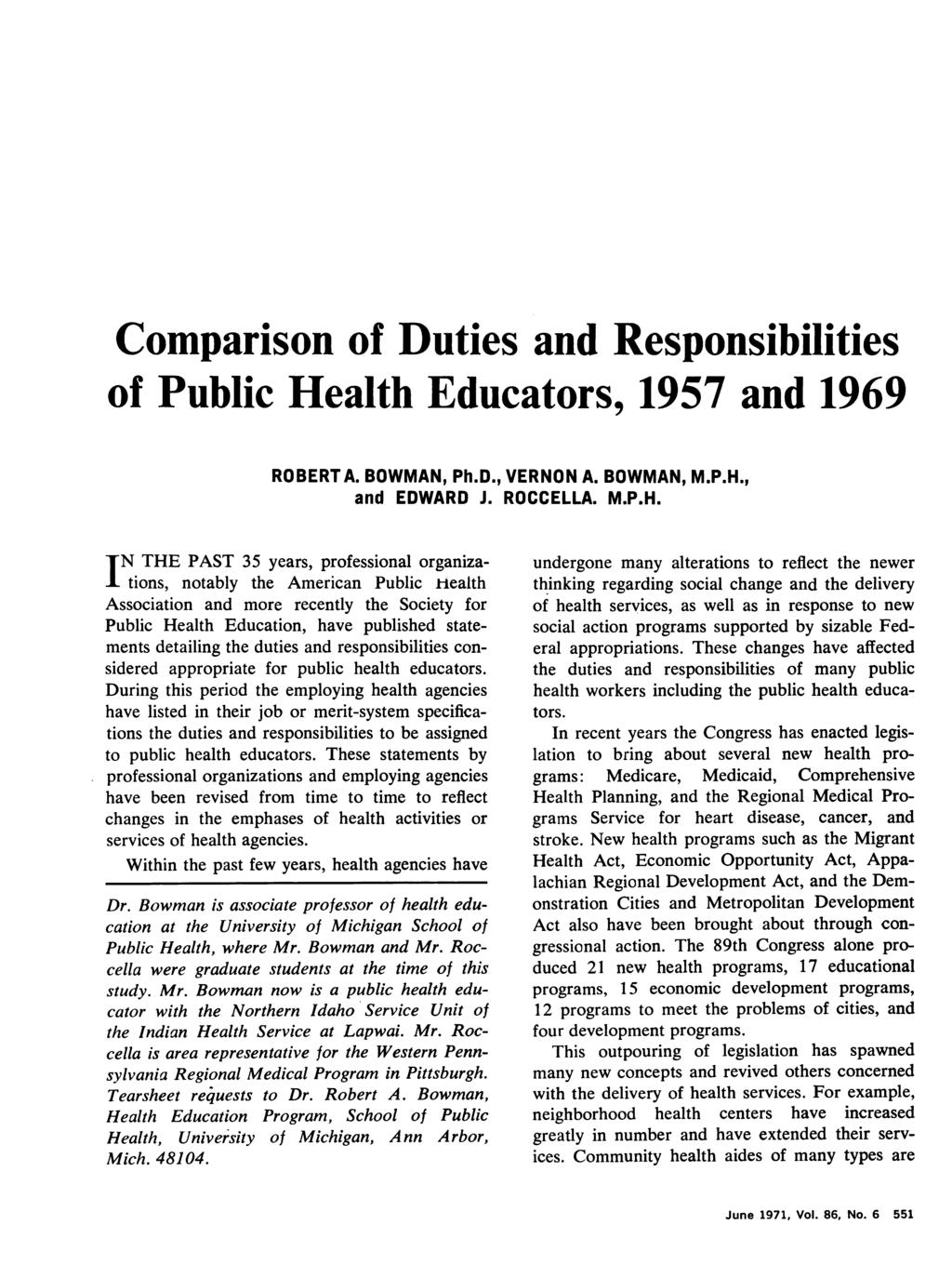 Comparison of Duties and Responsibilities of Public He