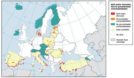 Rajah 6: Percampuran Air Laut Disebabkan oleh Pengekstrakan Berlebihan di Eropah (Sumber: EEA, 2003) C.
