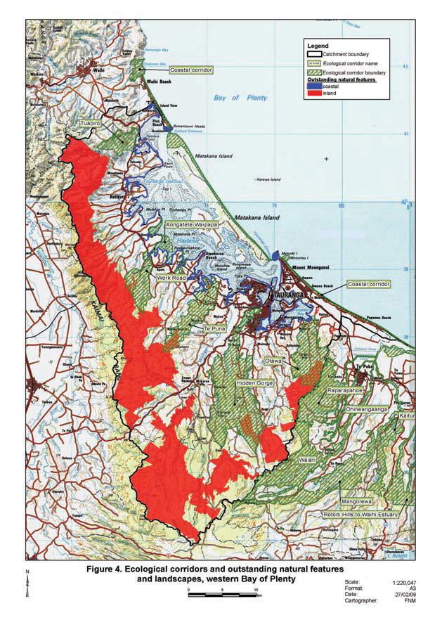 This map shows the ecological corridors within the Western Bay of Plenty.