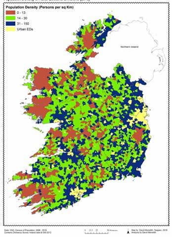 Rural Ireland Today which is illustrated in Figure 2 below: 1. Very low density: less than 13 persons per km 2 2. Medium density: 14-29 persons per km 2 3.