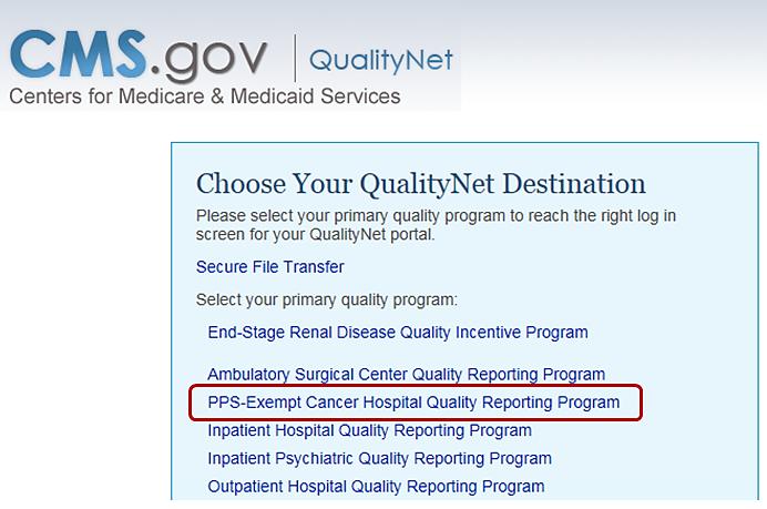 The Choose Your QualityNet Destination screen appears.