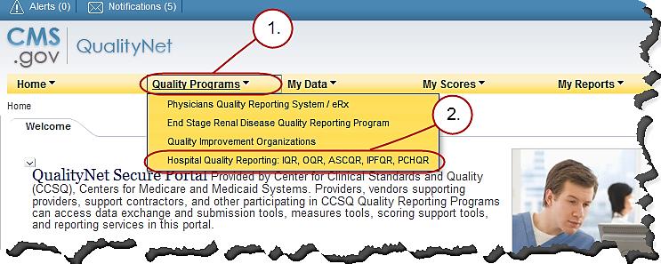 To access the PCHQR Program, click on the drop-down arrow next to