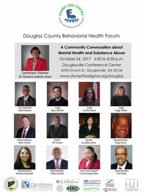 Happening soon Douglas County Behavioral Health Forum Tuesday, October 24 - Tuesday, October 24, 6:00 p.m.- 8:30 p.m.: Commission Chairman Dr.