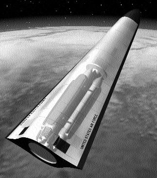 ORBITAL BOMBER: A robotic hypersonic aircraft could carry large amounts of conventional explosives to terrestrial targets. However, basing such a system in space would be prohibitively expensive.