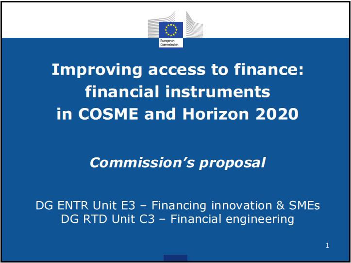Workshop Proceedings on Financial Instruments in COSME and Horizon
