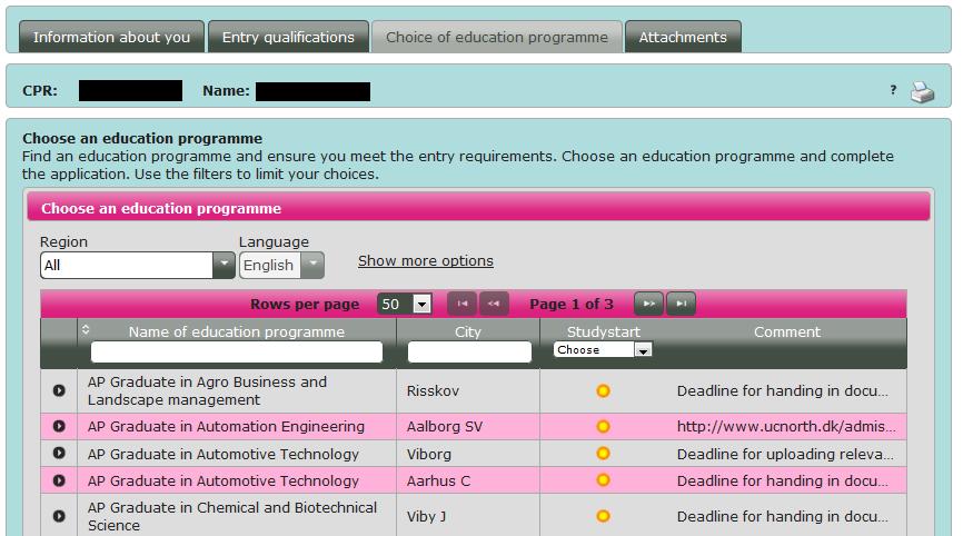 3.3 The tab Choice of education programme step 3 You will now see a page where you can search for education programmes.