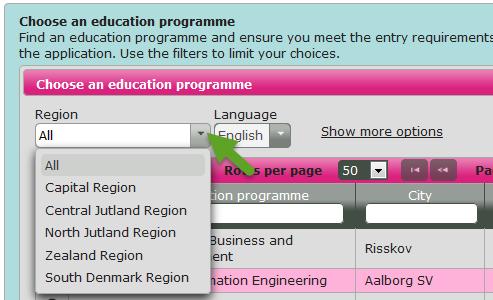 Click on the arrow shown below and choose a region from the list that appears.