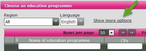 You can also choose whether you want to see programmes that start in the summer, in the winter, or both summer and winter. Click on the arrow to choose a study start.