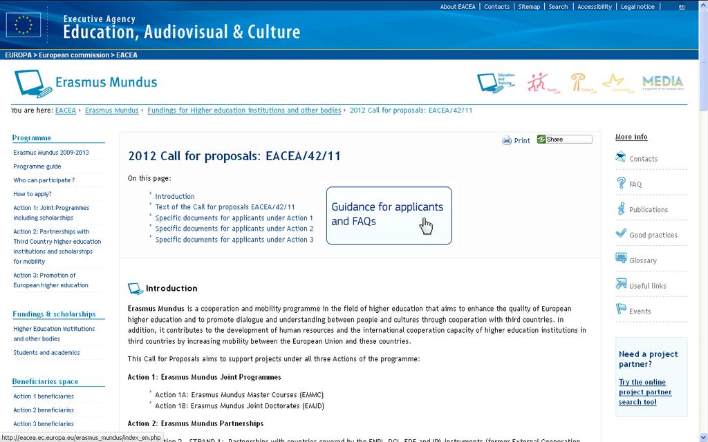 Call for Proposals on the web http://eacea.ec.europa.