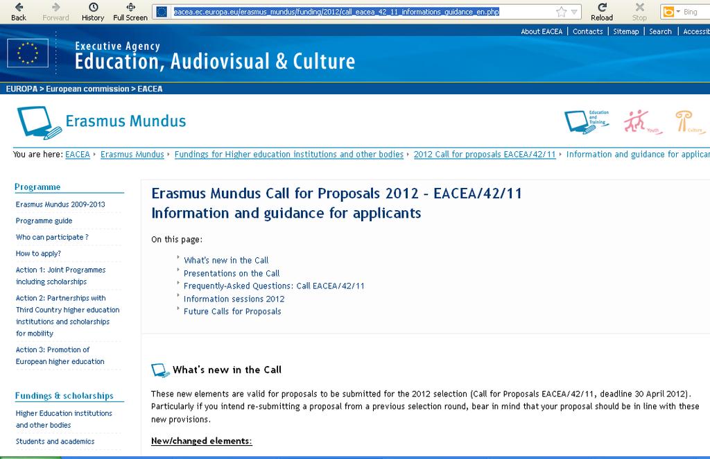 Information and guidance page http://eacea.ec.europa.