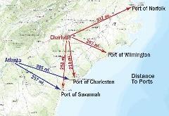Features custom maps of the CLT Global area with airports, highways, railroads, intermodal centers, coastal ports, educational facilities, medical facilities, military installations, foreign trade