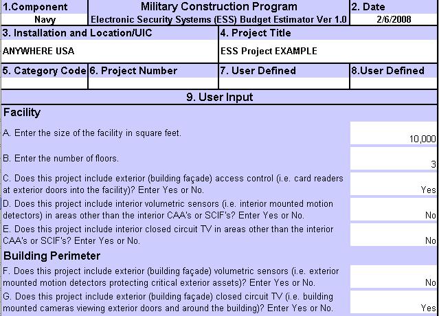 Project Development Tools for Establishing Budgets for ESS ESS Budget Estimator: Excel Spreadsheet intended to provide DoD facility planners, cost estimators and designers a unified method of