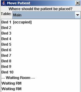 ADDITIONAL FEATURES Move, Review, Remove From the location column, patient information can be moved, reviewed or removed. Move Single click on the Bed number displays available options.