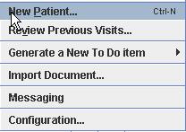 MENU FILE New Patient provides access to Patient Registration/Start Patient screen.