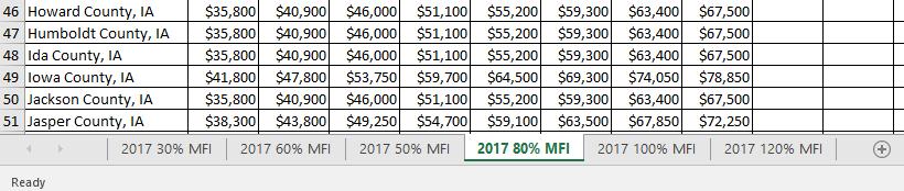 Note: This link contains a spreadsheet with all HUD income categories. Be sure to use the 80% MFI tab to access the correct income figures for your LMI survey.