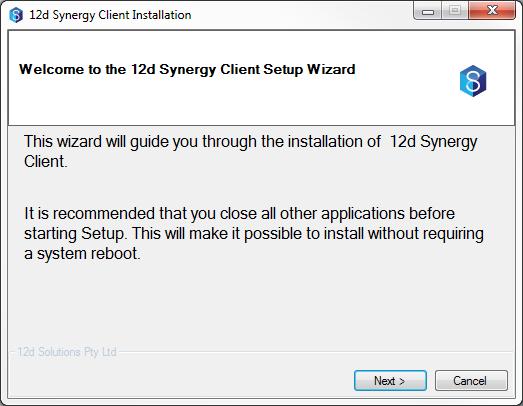 2.0 PERFORMING THE INSTALLATION The installation is started by running the 12dSynergy_Client_x86.exe or 12dSynergy_Client_x64.
