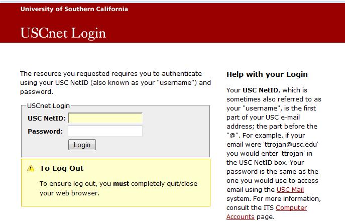 Login using USCnet with @usc.