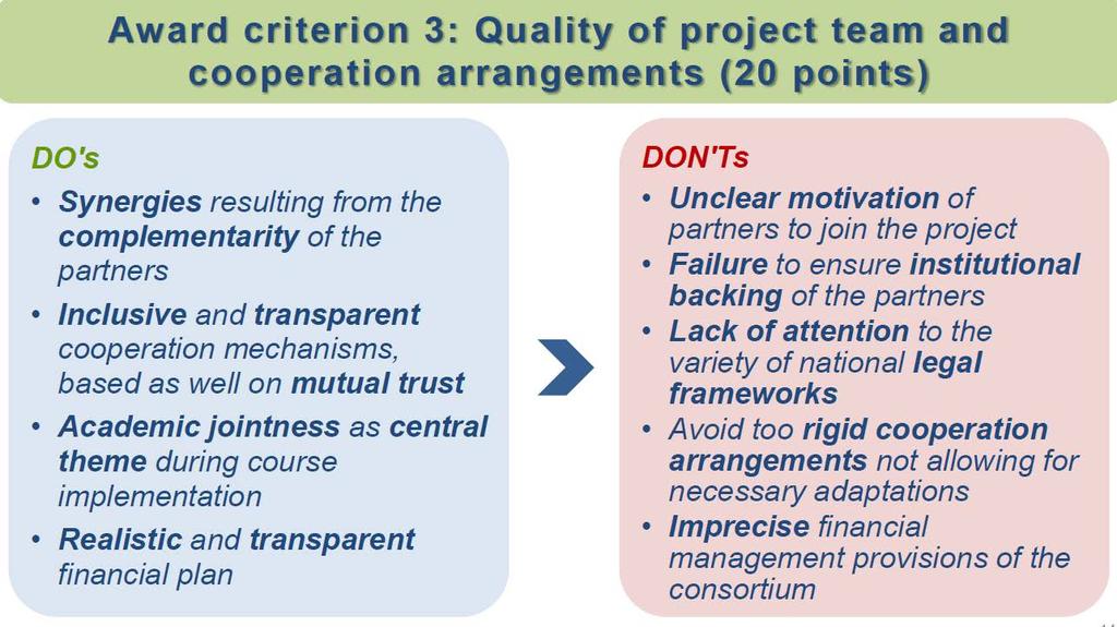 Quality of the project team & the cooperation arrangements (max 20 points) expertise of the involved partners/staff Also academic input by visiting scholars, Skills and expertise of key staff