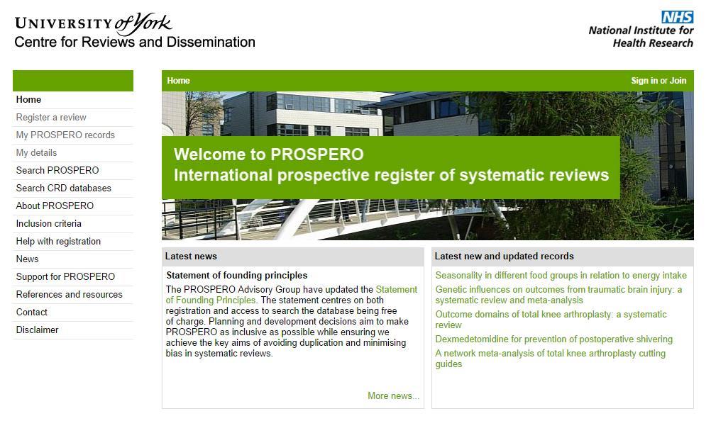 PROSPERO Launched in Feb 2011 Web based Free to search Free to register Minimum data set required Administrators check for sense not peer review Provide a unique identification