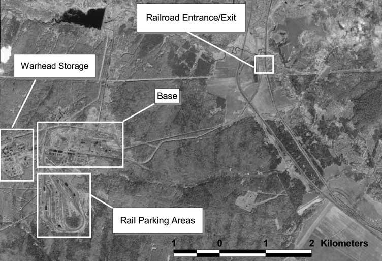 The START data gives coordinates for four rail parking areas and one railroad exit/entrance point associated with each of the three SS-24 bases. Figure 4.