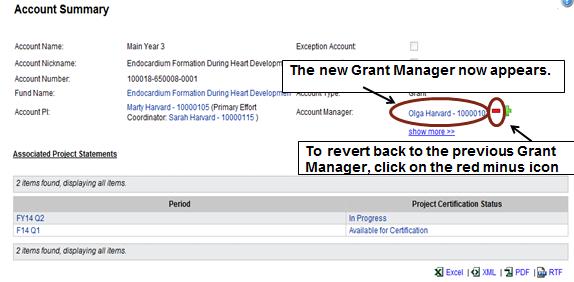 6. To revert back to the original Grant Manager, click PEC/SEC Job Aid
