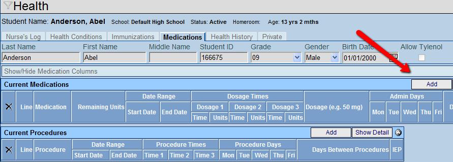 4. Enter the Medication, Remaining Units, Start Date, End Date if applicable, Dosage times, dosage amount in Units, and days to