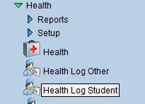 B. Health Log Student This screen shows all student specific health