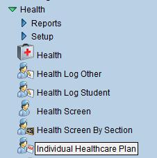 F. Individual Healthcare Plan This screen allows nurses to enter healthcare plans for