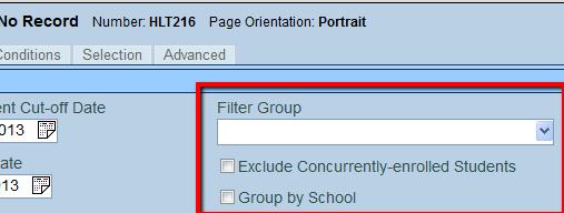 Step 1 focus to district Step 2 select additional fields: Filter Group includes records of students who are members of the selected group.