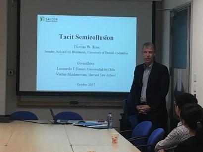 Another seminar titled Tacit Semicollusion by Professor Thomas ROSS from the University of British Columbia was held during his one week visit to the