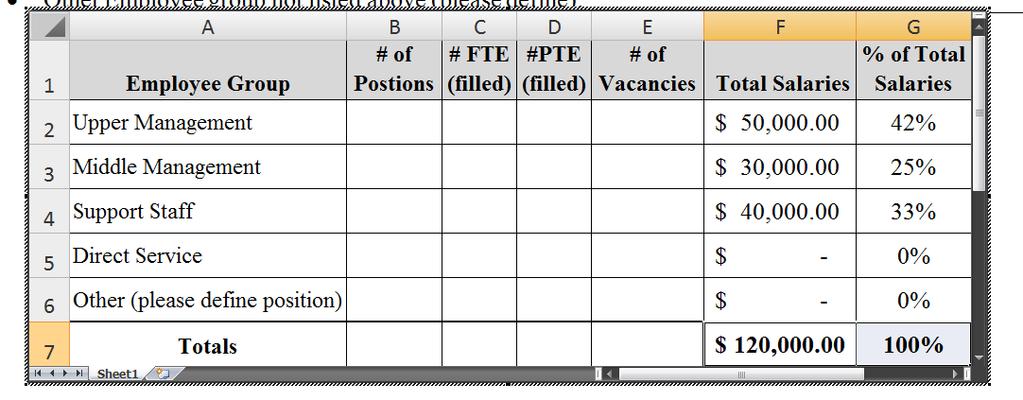Note: For more information regarding the display on embedded spreadsheets, see the Embedded Spreadsheet Display section. 2. Leased Employees: Answer the question about your agency s leased employees.