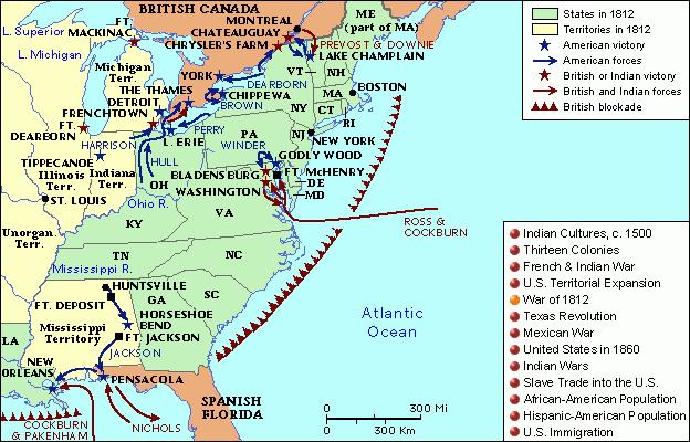 Theaters of War (Eastern Seaboard) June 18, 1812: War is Declared August 24-25, 1814: