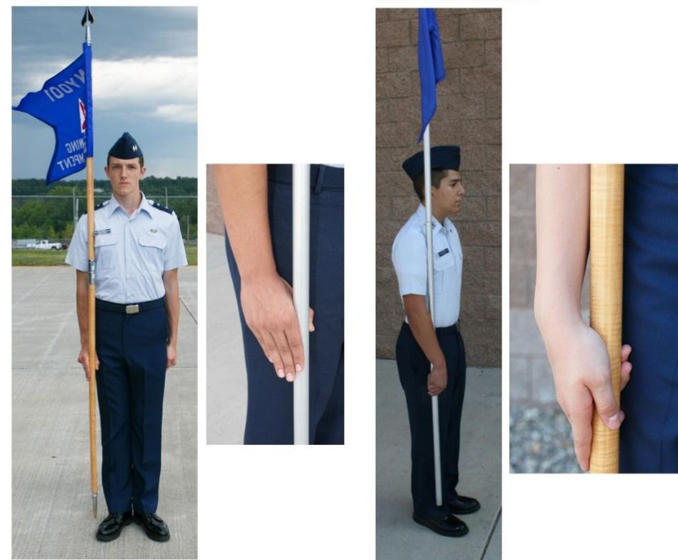 At double time, the guidon bearer holds the guidon diagonally across the body (Figure 5.13).