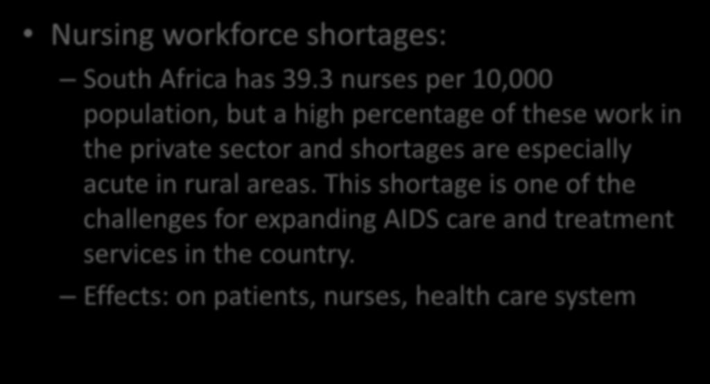 6. Key challenges: (1) Workforce shortages Nursing workforce shortages: South Africa has 39.