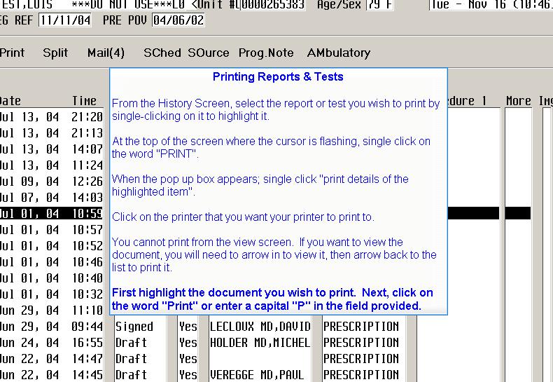 Slide 22 Printing Reports & Tests From the History Screen, select the report or test you wish to print by single-clicking on it to highlight it.